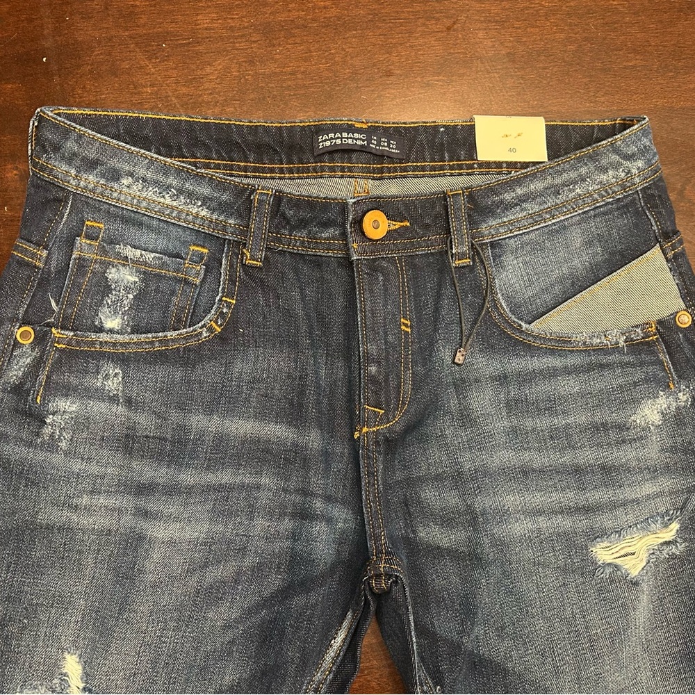 Zara Dark Blue Distressed Boyfriend Jeans - Picture 4 of 5